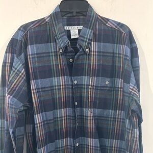 Cotton Reel Men's Size L 100% Cotton Blue Plaid Button Down Shirt